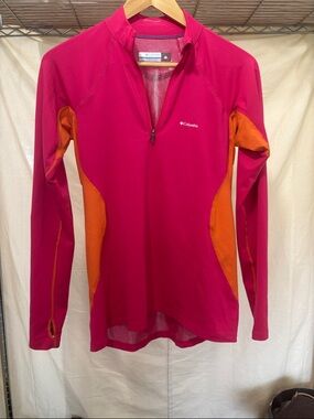 Columbia Women's Pink and Orange Quarter-Zip Long Sleeve Performance Top